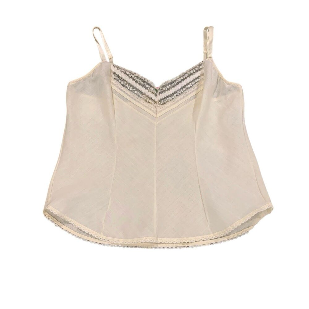 Vintage Maidenform Slip Tank Top With Lace Trim Embroidered Flower Sz32 Coquette